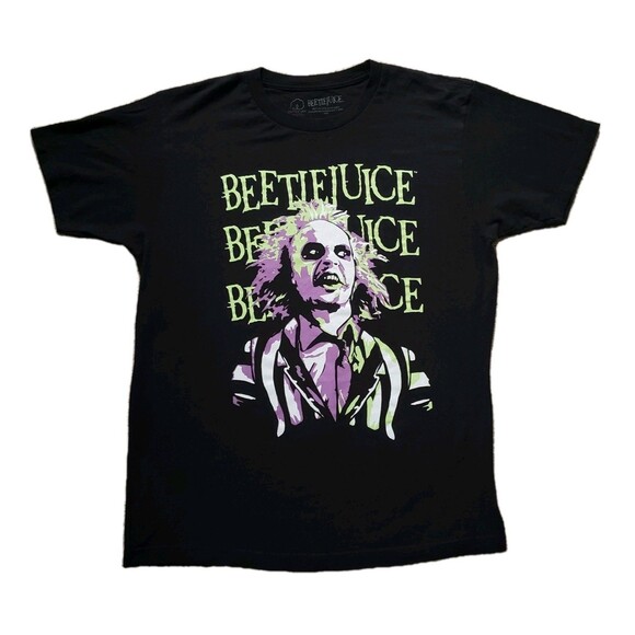 Beetlejuice Michael Keaton Size Large Mens 100% Cotton Black T-Shirt Movie Scary - Picture 1 of 5